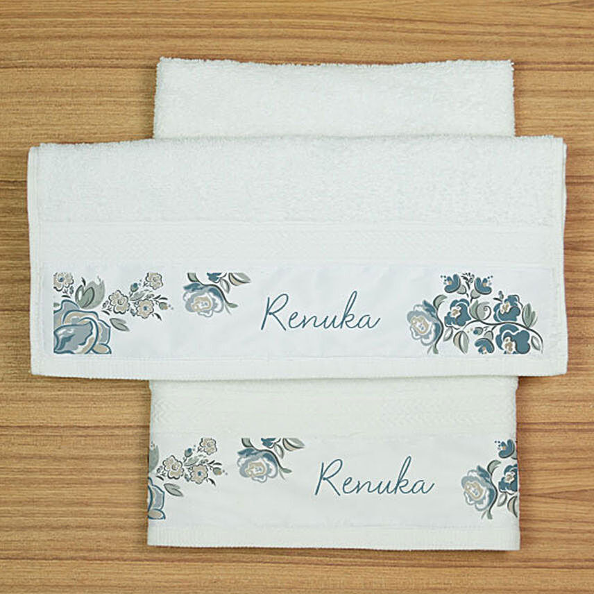 Personalised Floral Print Hand Towel Set:Personalised Towels