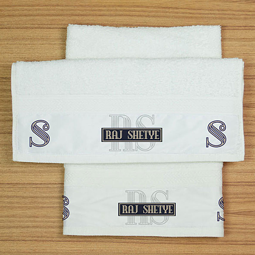 Two Personalised White Hand Towels