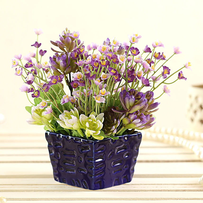 Artificial Purple Succulent Flowers In Pot