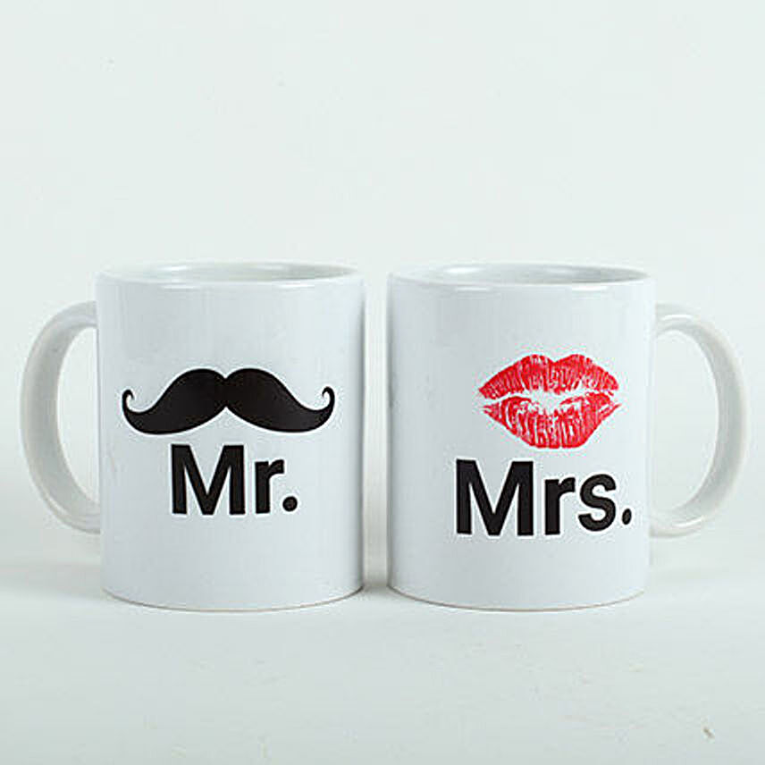 Mr & Mrs Printed White Mug Set
