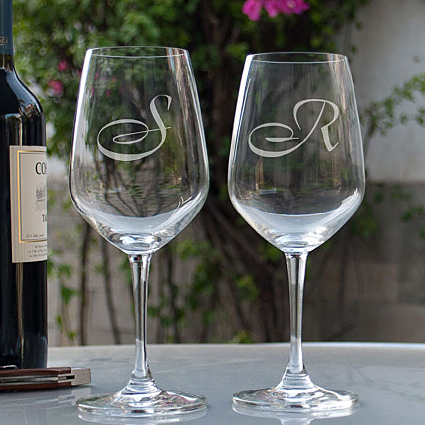 Name Initial Personalised Wine Glasses Online:Bar Accessories