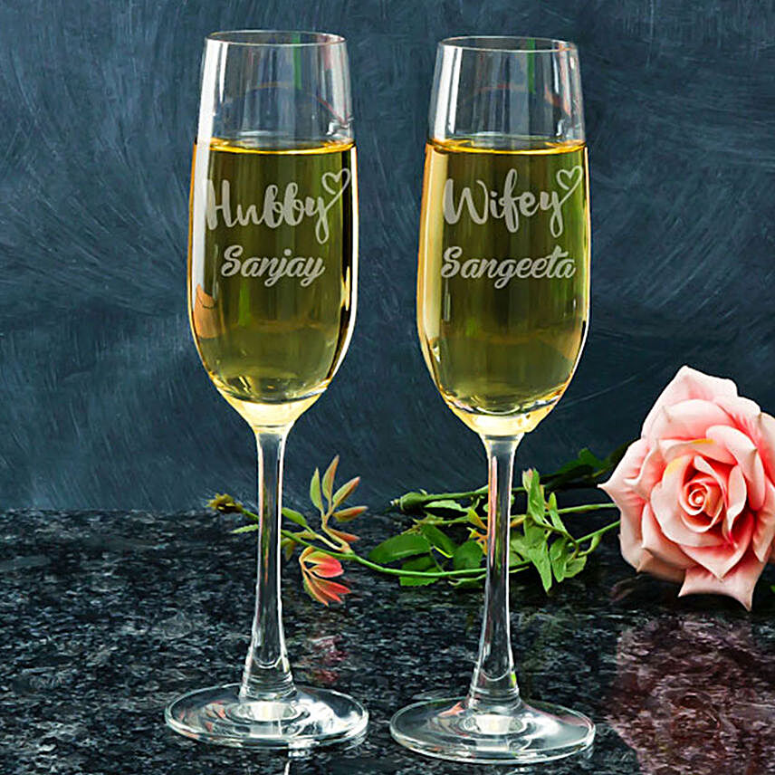 Hubby-Wifey Personalised Champagne Glasses