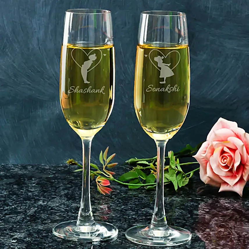 Customised Champagne Glasses For Couple Online:Buy Personalized Wine Glasses