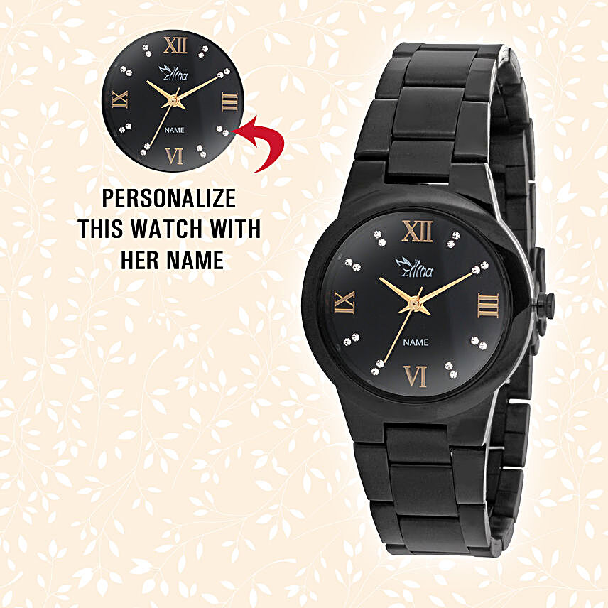 Black Personalised Watch For Her
