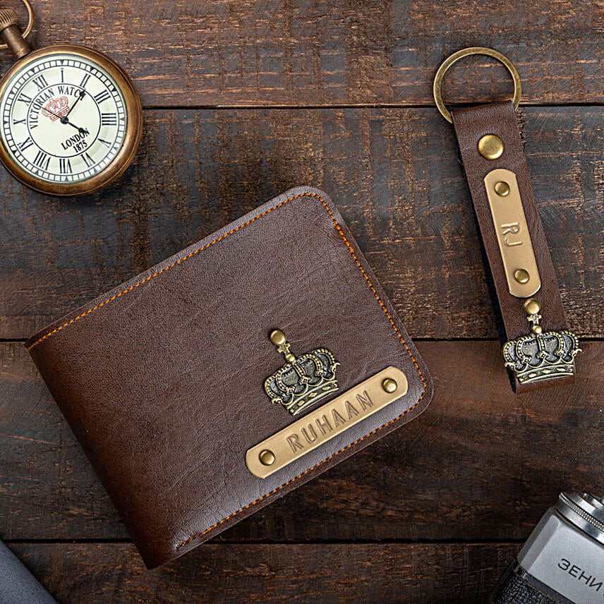 Dark Brown Personalised Wallet & Keychain