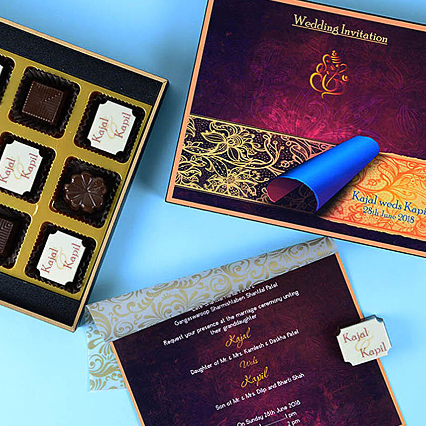 Personalised Ganesha Wed Invitation & Chocolates