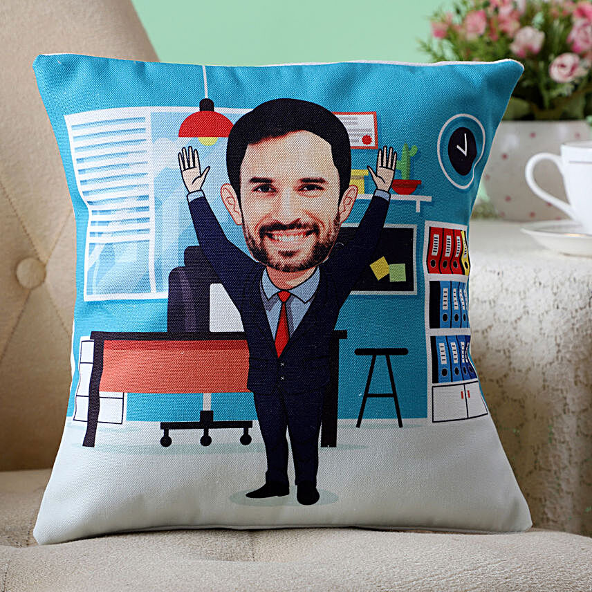 Office Man Caricature Personalised Cushion