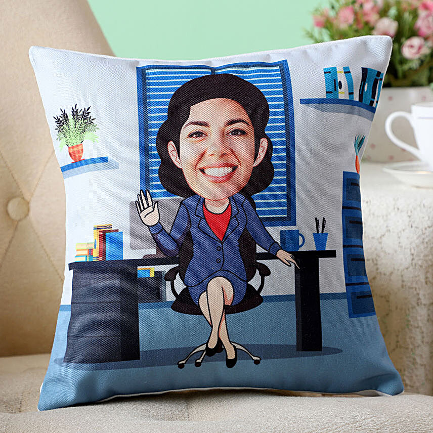 Personalised Office Woman Caricature Cushion