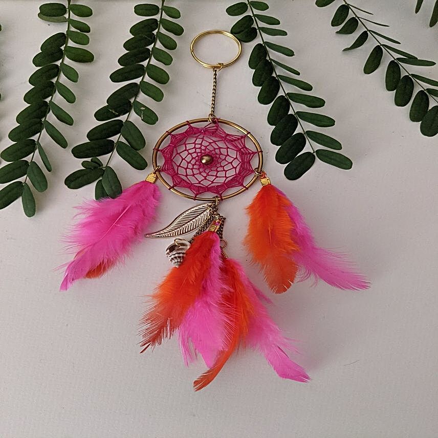 Bohemian dreamcatcher keychain Fuscia Pink