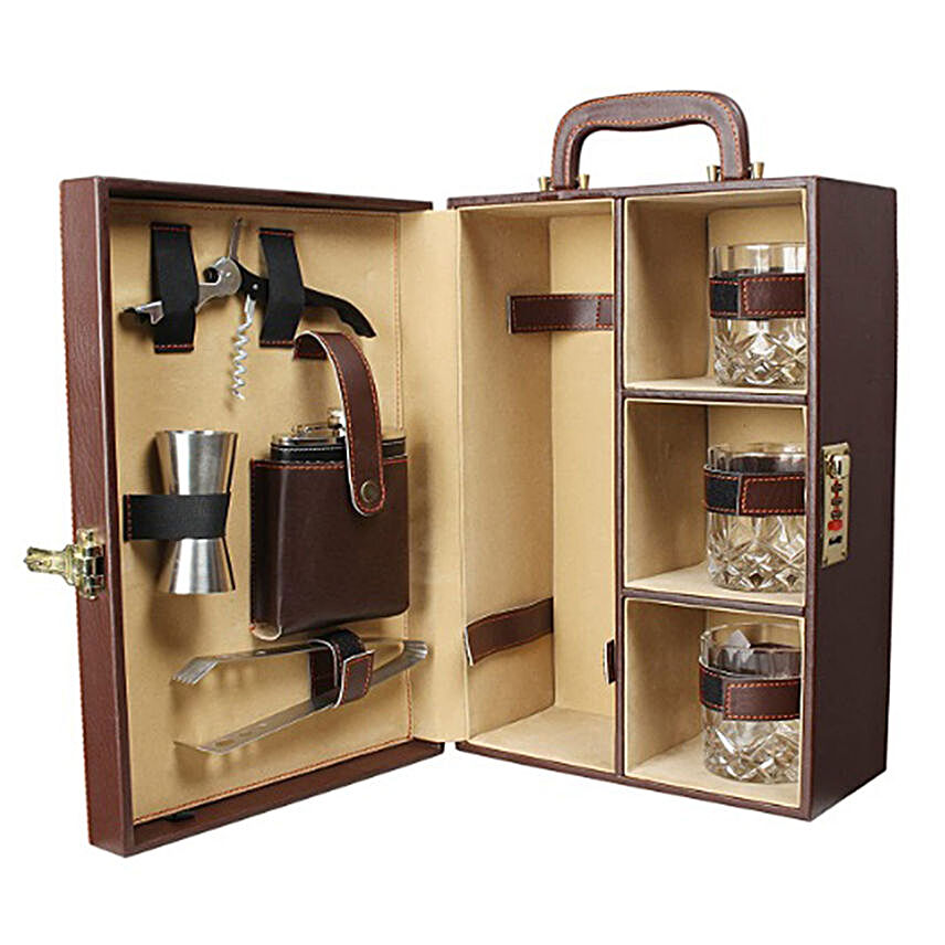 Leatherette Briefcase Bar Set for Travel:Gifts Mall Bestsellers