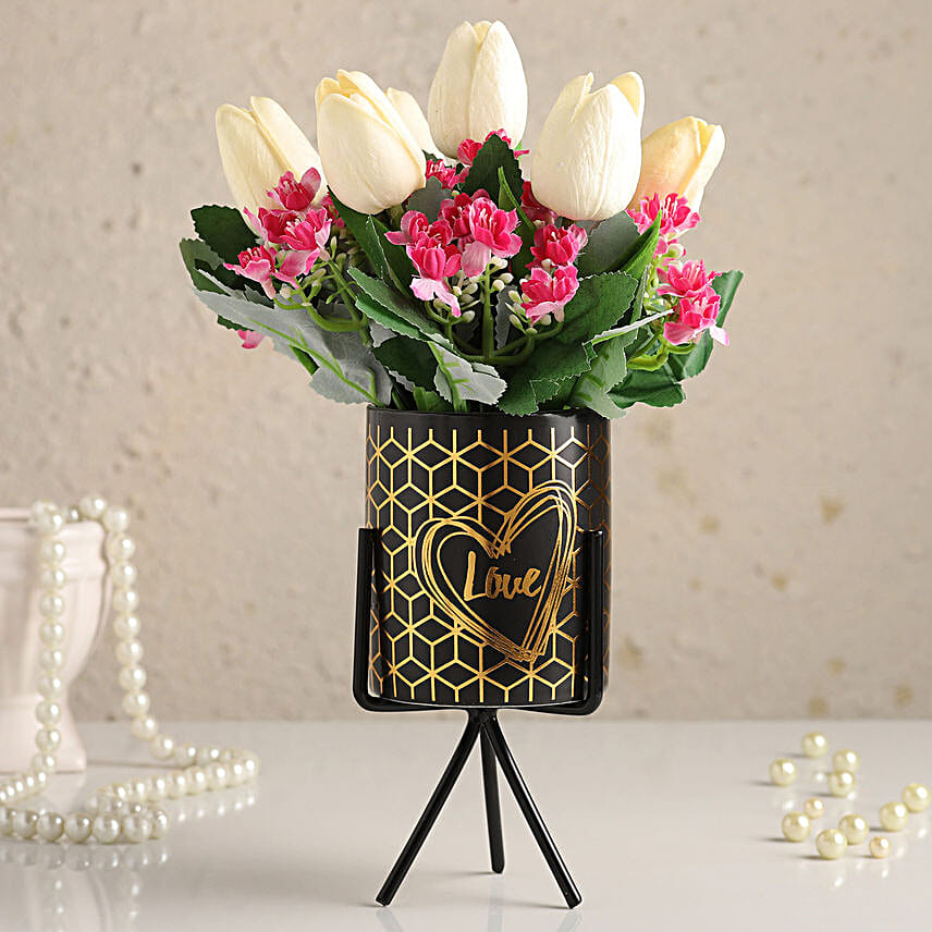 Buy/Send Black Pot Of Artificial Flowers Online FNP