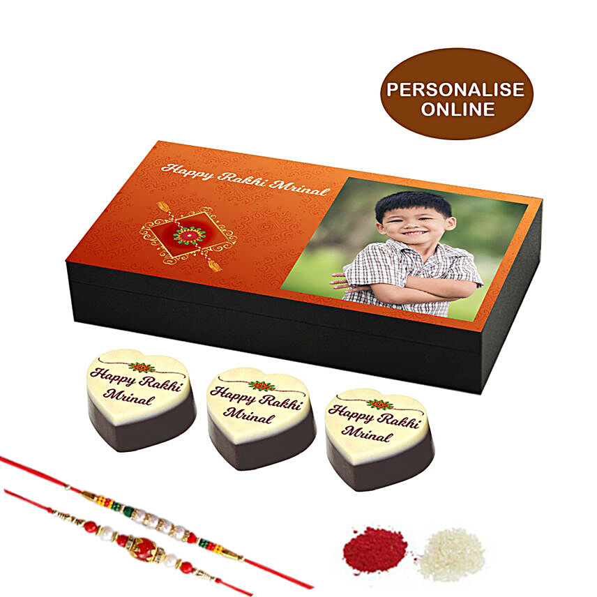 Rakhi & Personalised Chocolate Box- 6 Pcs