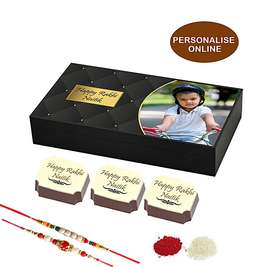 Rakhi & Personalised Chocolate Box- 18 Pcs