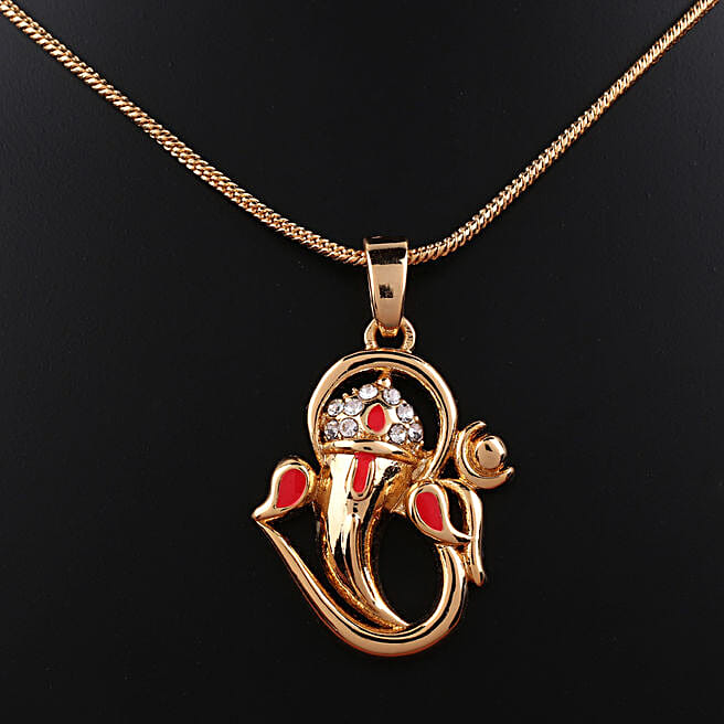 Buy/Send Meenakari Rakhi Gold Plated Ganesha Pendant Online- FNP