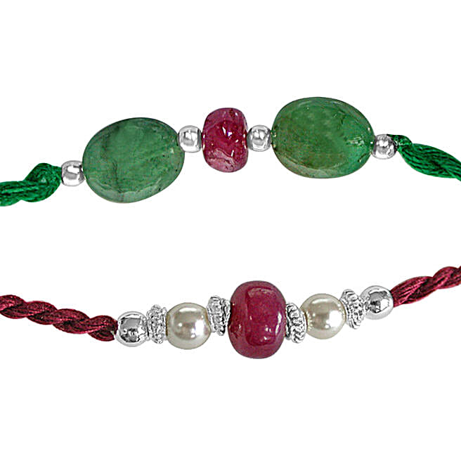 Buy/Send Set of Ruby & Emerald Rakhi Online- FNP