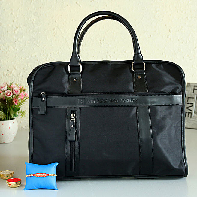 Buy/Send Swiss Military Laptop Sling Bag & Capsule Rakhi Online FNP