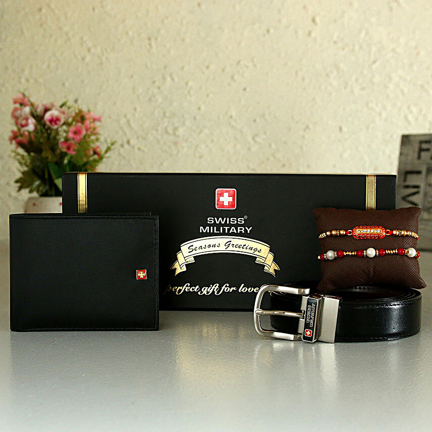 Swiss Military Belt & Wallet With Two Rakhis