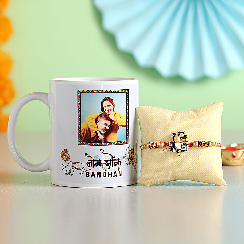Ganesha Rakhi & Personalised Nok-Jhonk White Mug