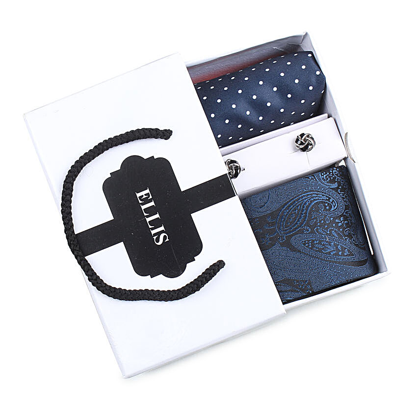 Professional Blue Tie Lapel Pin & Pocket Square Set