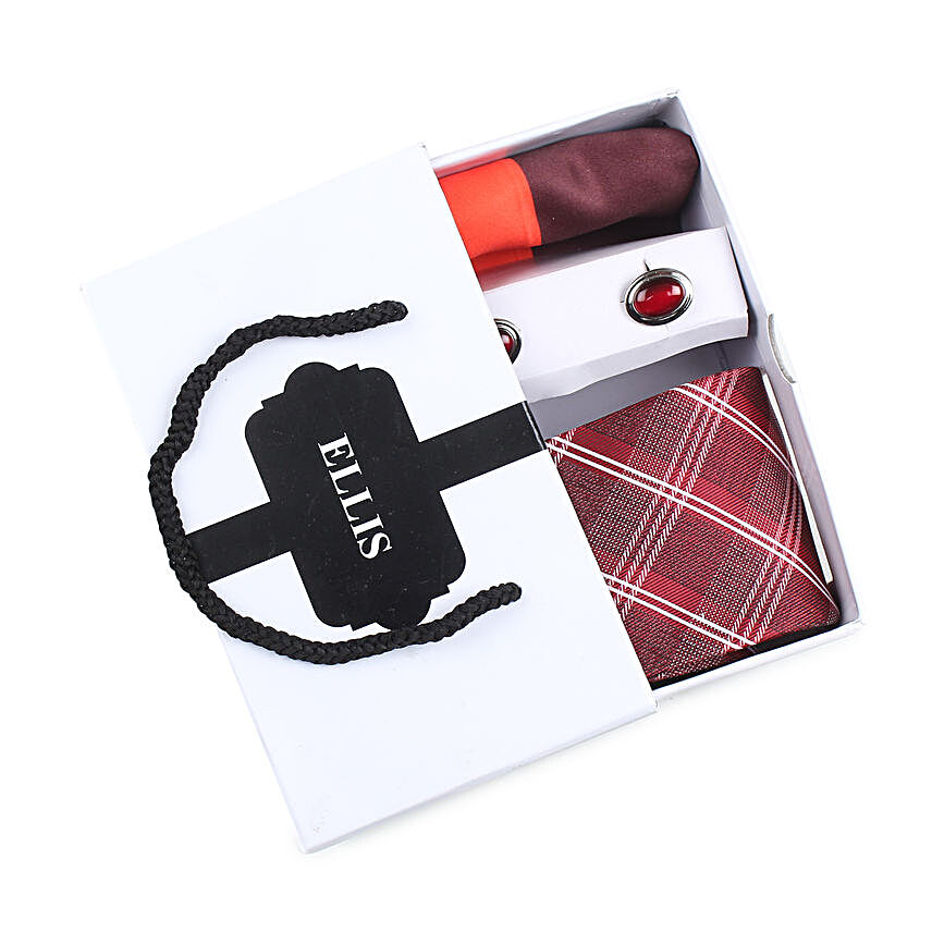 Professional Red Tie Lapel Pin & Pocket Square Set