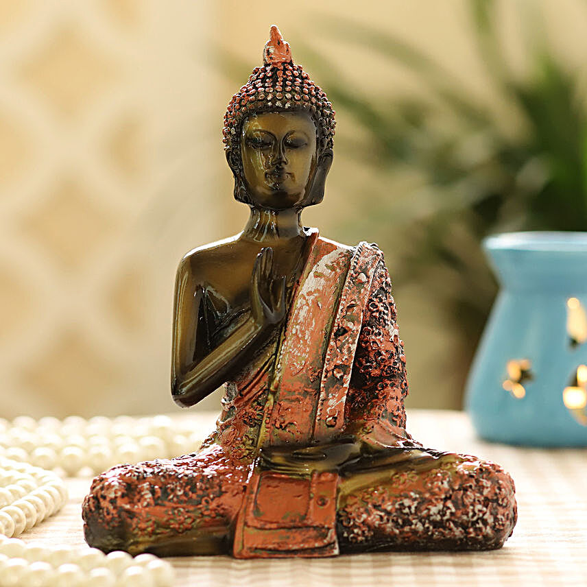 Meditating Buddha Idol- Brown & Pink