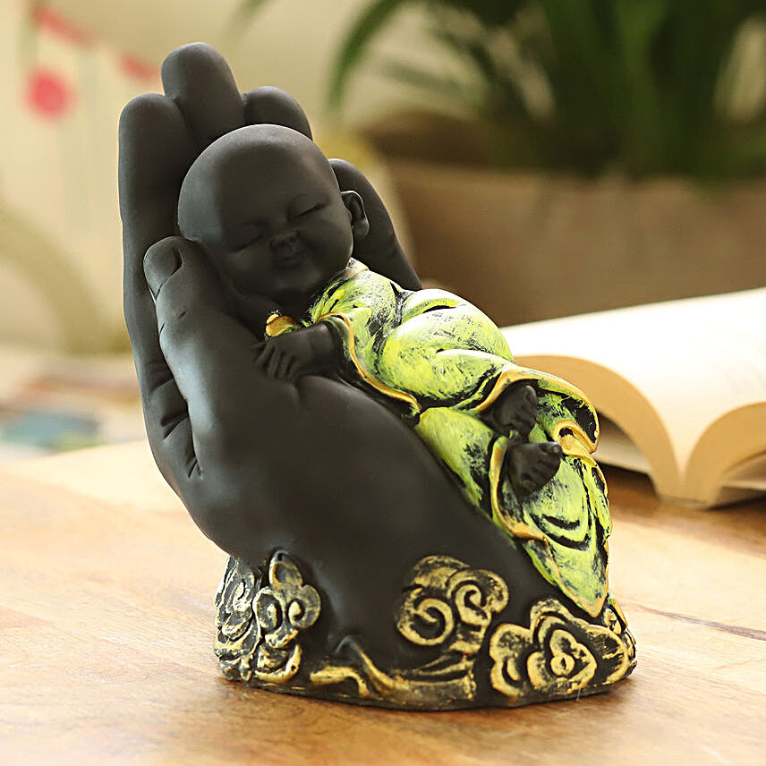 Sleeping Monk On Hand Idol- Black & Green