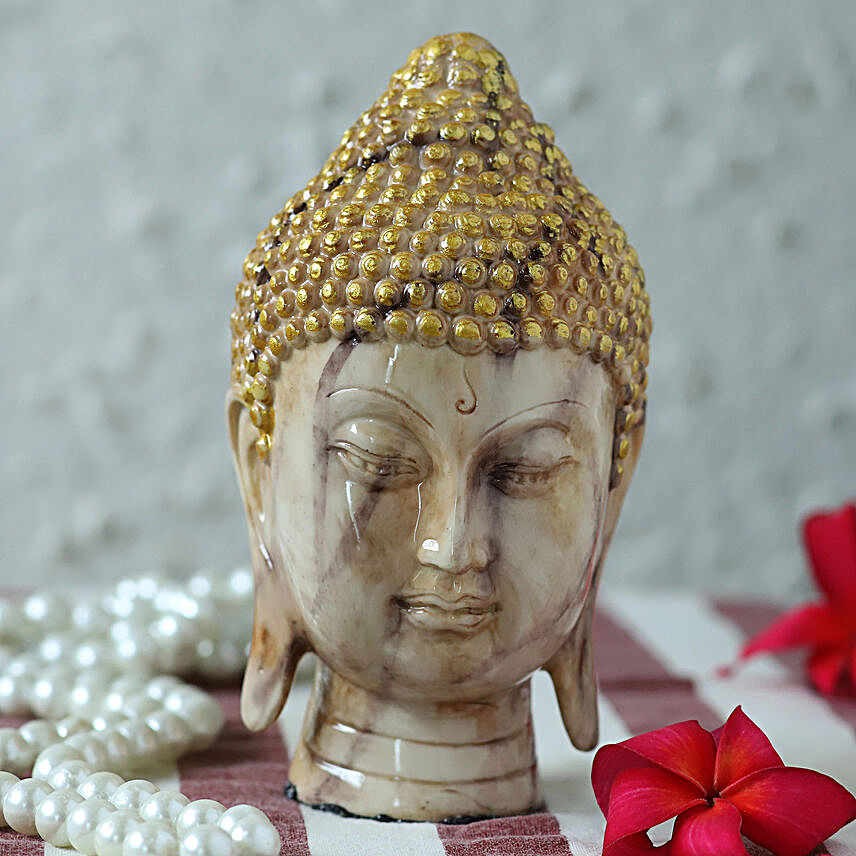 Spiritual Marble Finish Buddha Idol- Cream