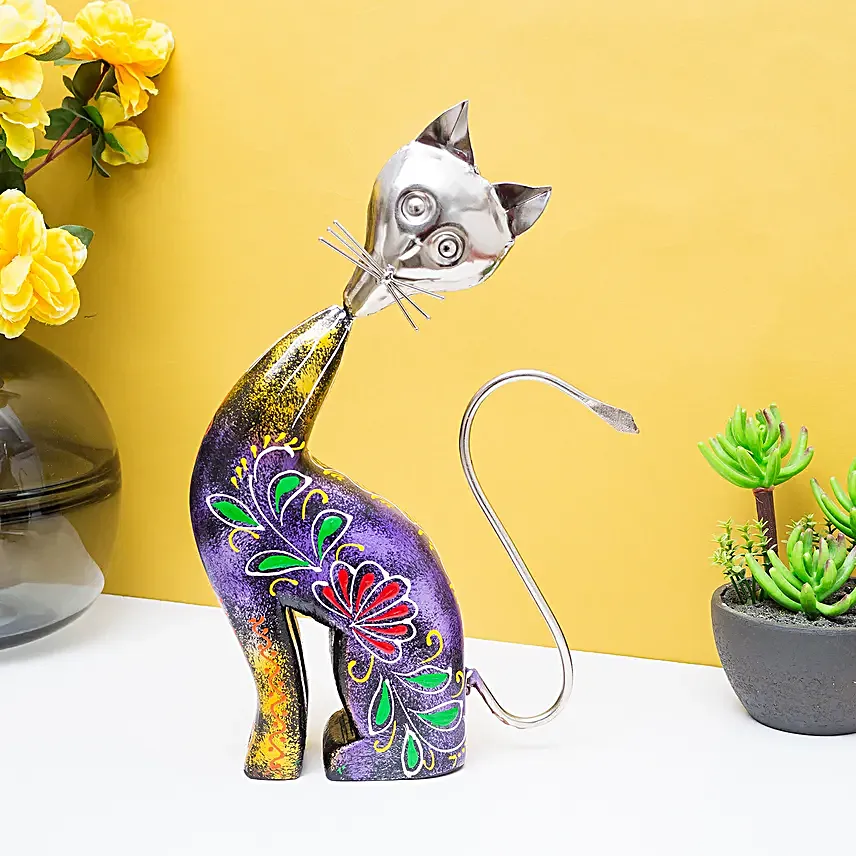 Handicrafted Cat Showpiece Purple