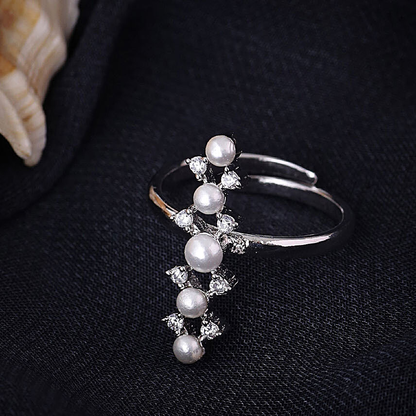Fuax Pearls & CZ Stone Ring By Voylla