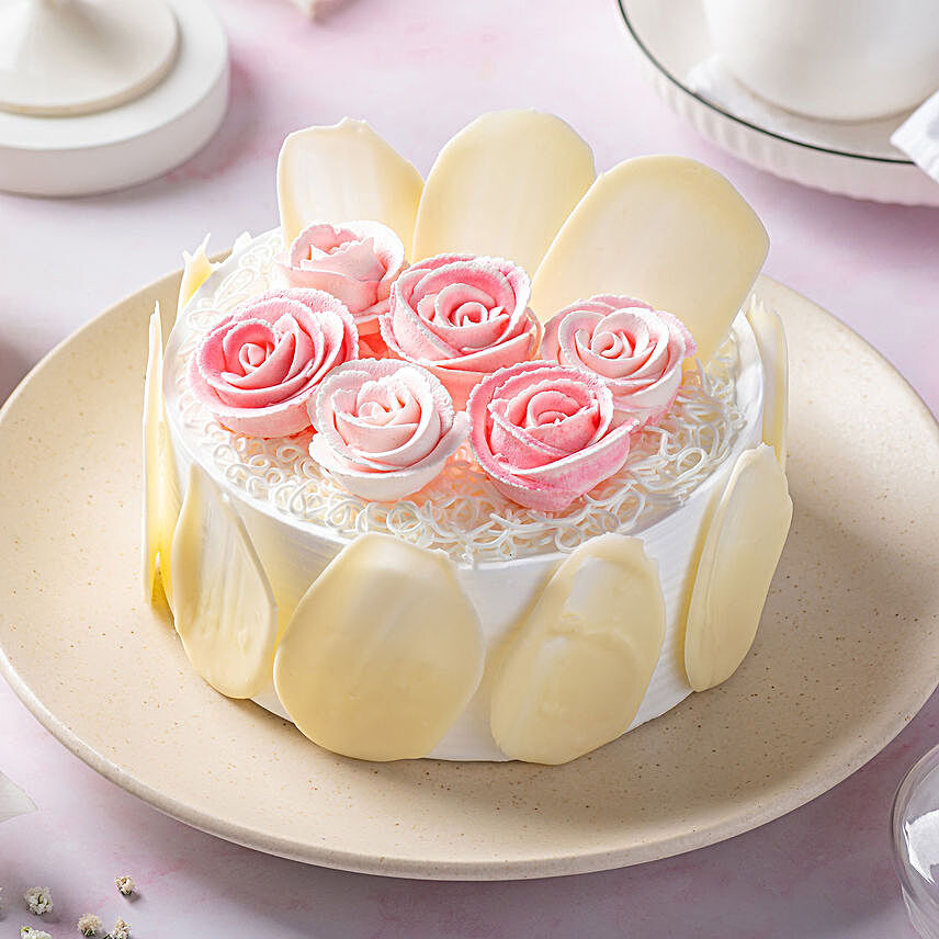 Rose Theme White Forest Cake:Valentines Day Designer Cakes