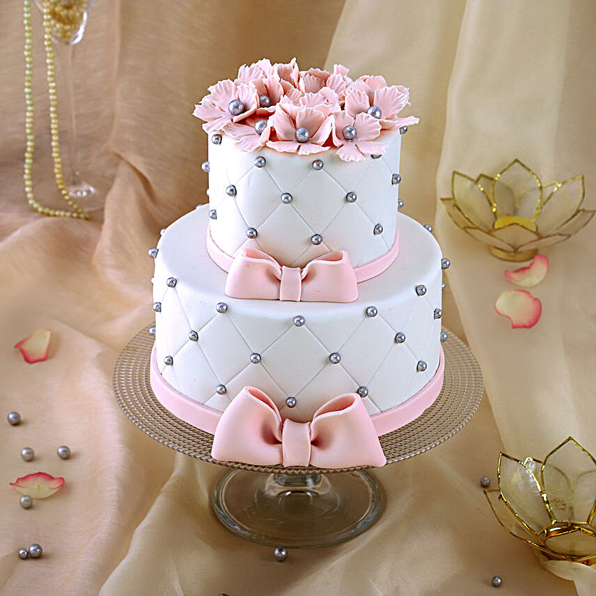 OnlinePink Bow 2 Tier Truffle Cake:Designer Cakes for Wedding