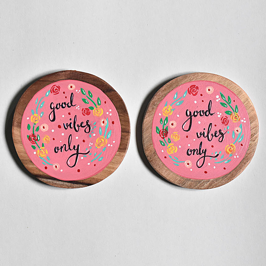 Good Vibes Handpainted Wooden Coasters