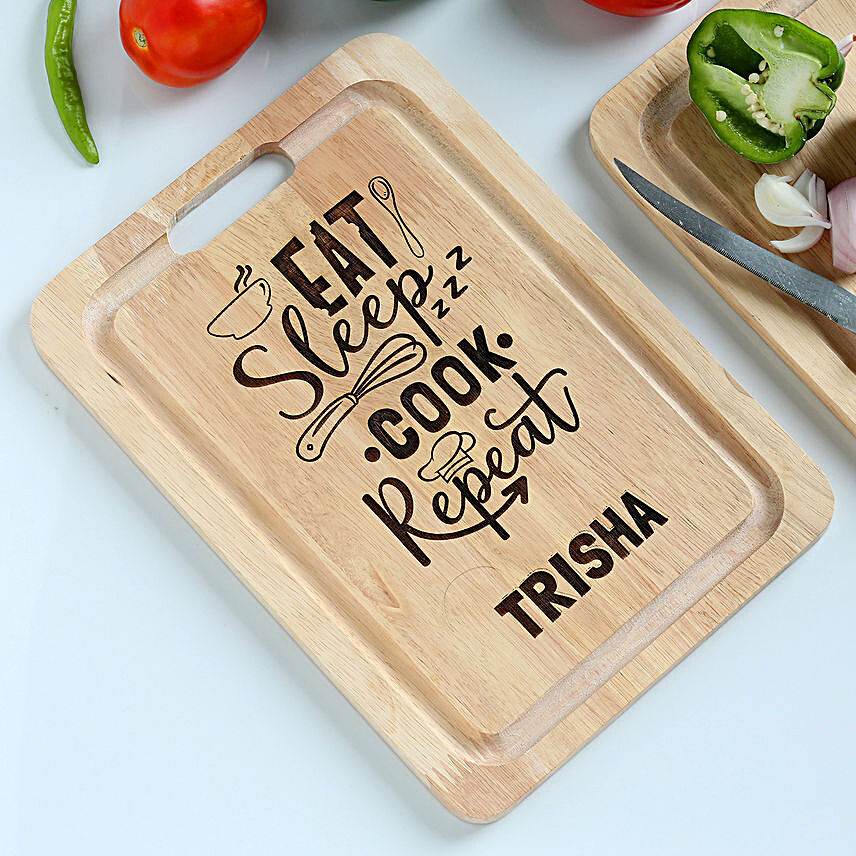 Eat Sleep Cook Repeat Personalised Chopping Board