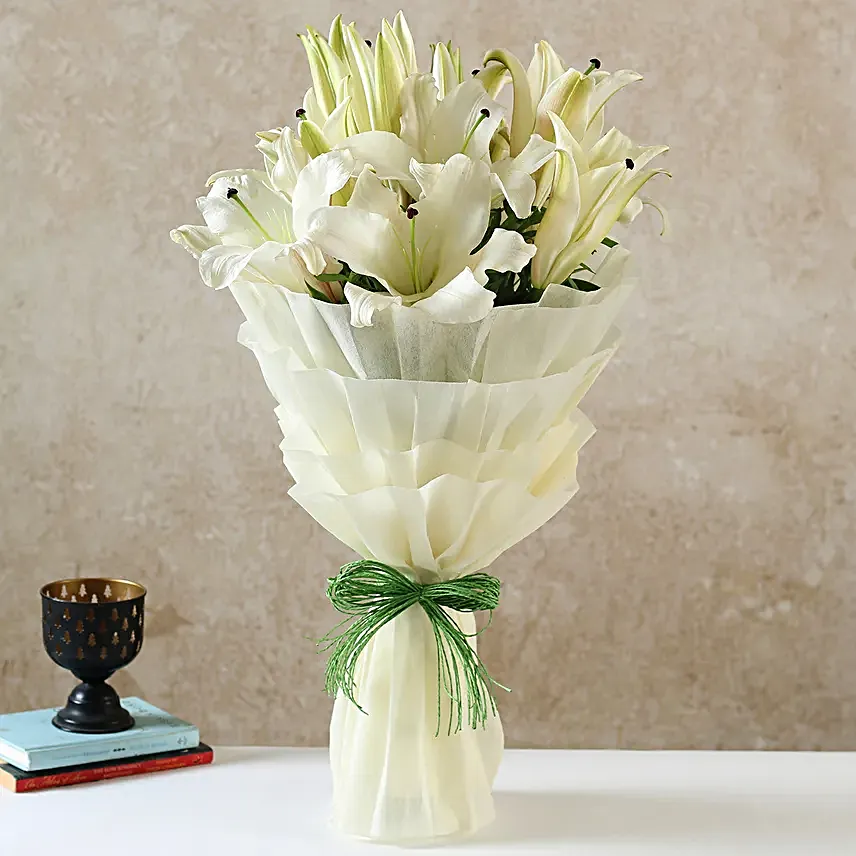 Serene White Oriental Lilies Bouquet