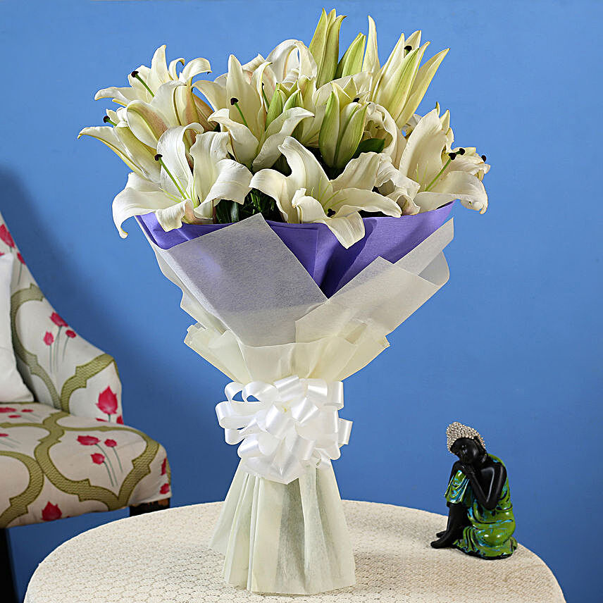 Online White Lilies Bouquet:Send Flowers To Bhopal