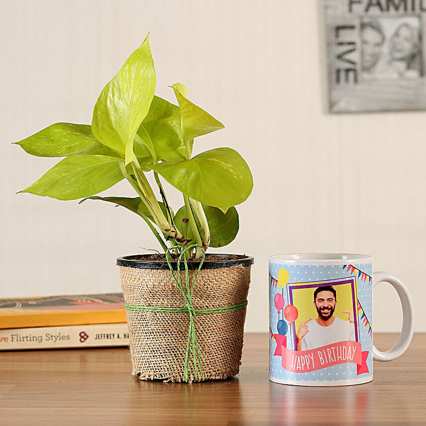 Money Plant & Personalised White Bday Mug