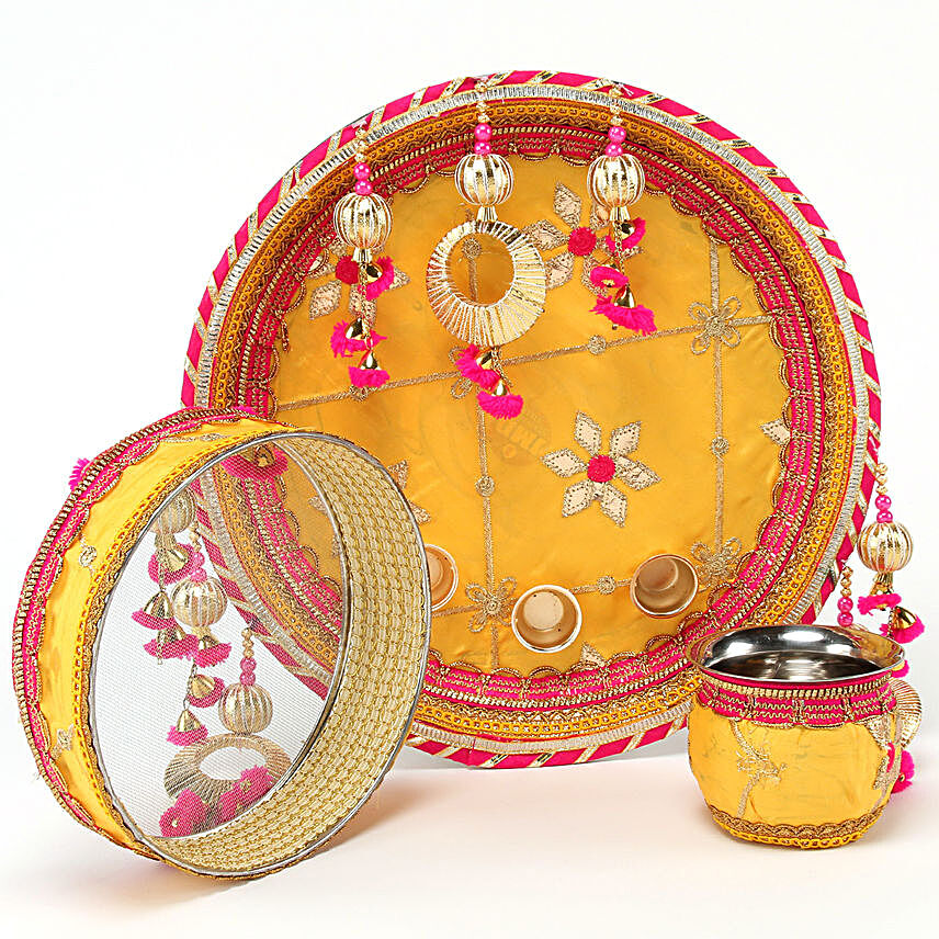 Buy/Send Thread Embroidery Yellow Thali Set Online- FNP
