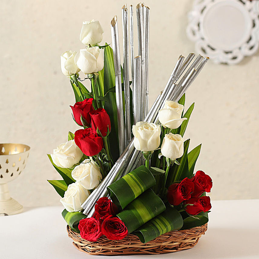Online Red & White Roses  Combo:Mixed Roses