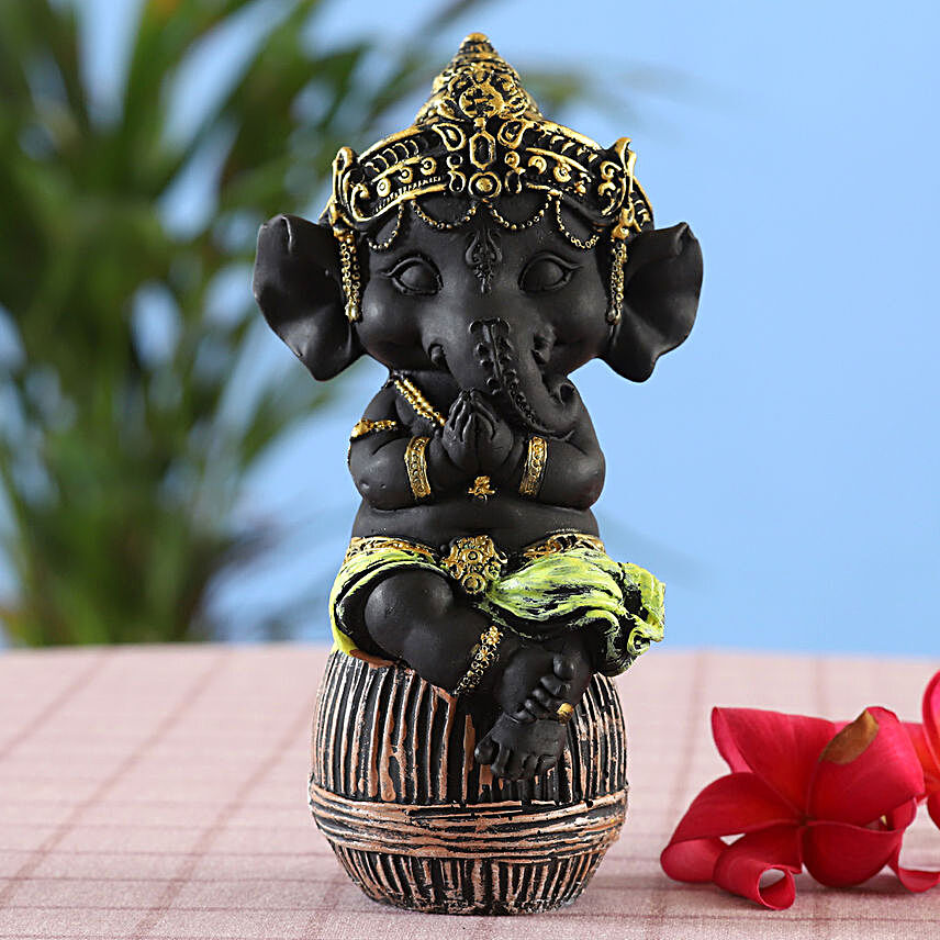 Cute Matte Black Bal Ganesh Idol