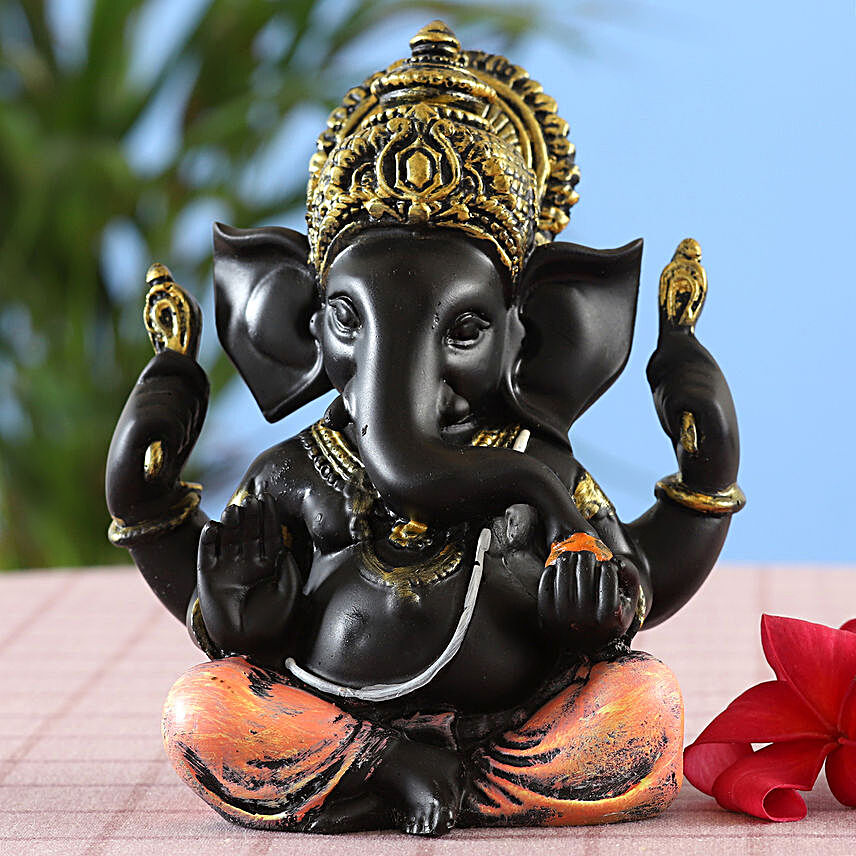 online Elegant Black Shine Ganesha Idol:Idols
