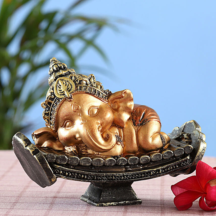 Rich Golden Resting Bal Ganesha Idol