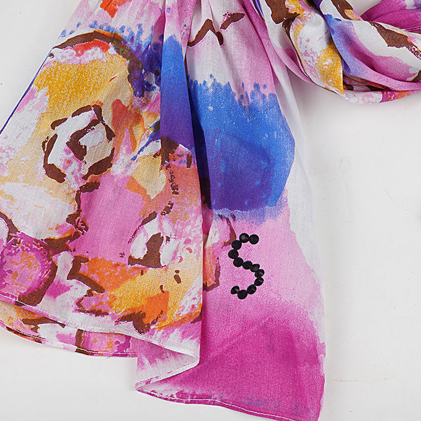 Pink & Blue Floral Print White Personalised Scarf