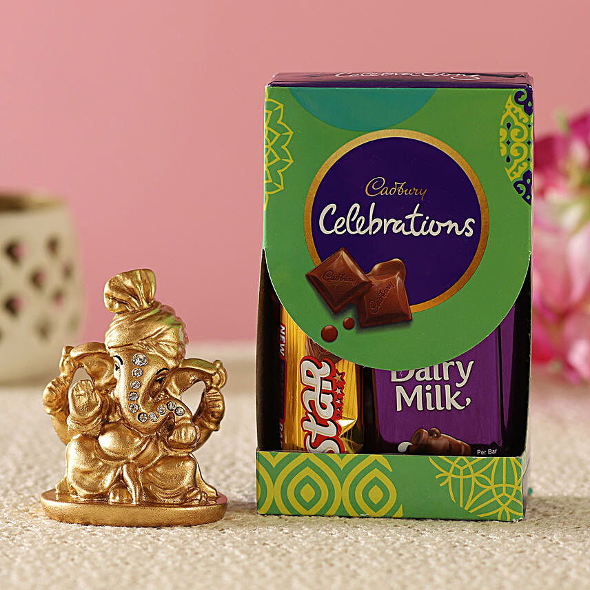 Golden Pagdi Ganesha Idol & Cadbury Combo