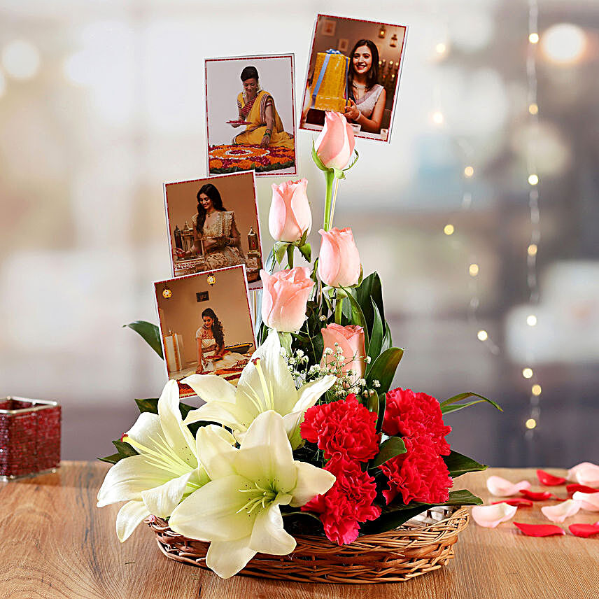 Premium Mixed Flowers Basket Arrangement:Diwali Gifts for Family