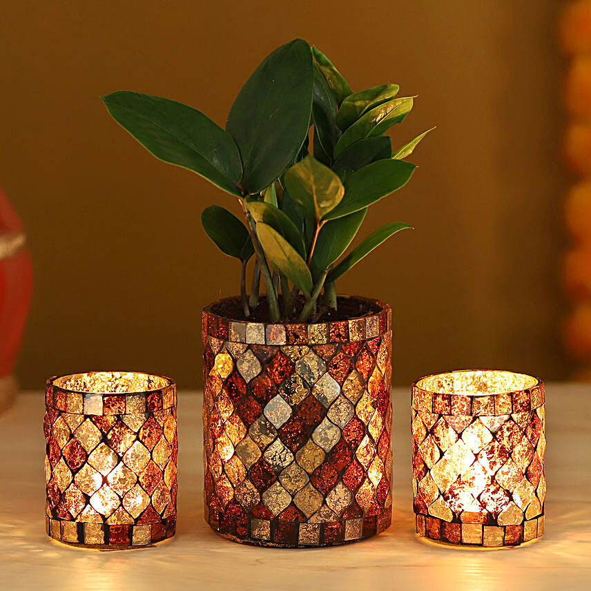 Zamia Plant Mosaic Votives Set:Gift for Father's Day