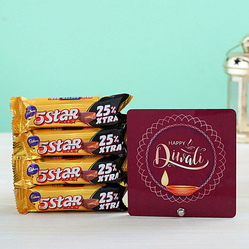 Happy Diwali Table Top & 4 Cadbury 5 Star Chocolates