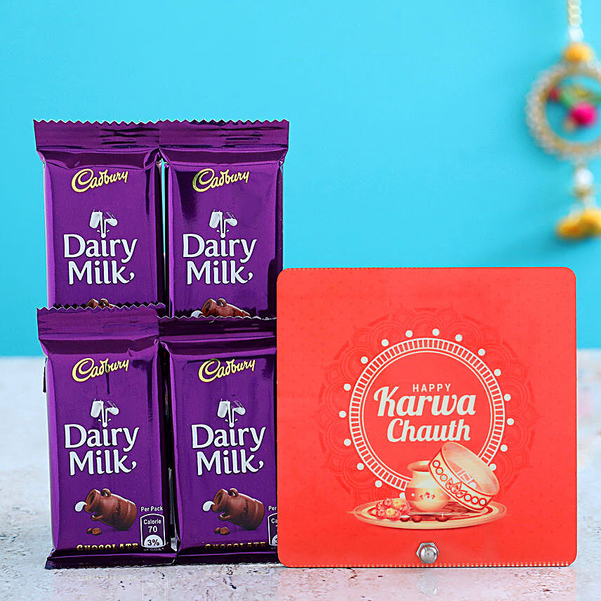 Karwa Chauth Table Top And 4 Dairy Milk Chocolates Combo