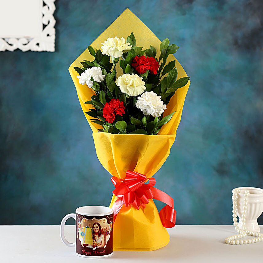 Mixed Carnations & Personalised Diwali Mug