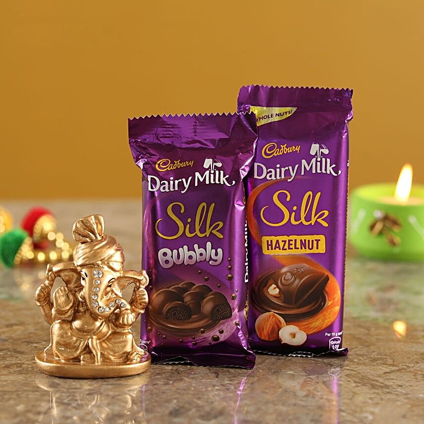 Silk Chocolates With Golden Ganesha Idol