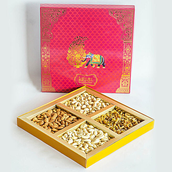 Buy/Send Trendy Red & Gold Diwali Dry Fruits Gift Box Online FNP
